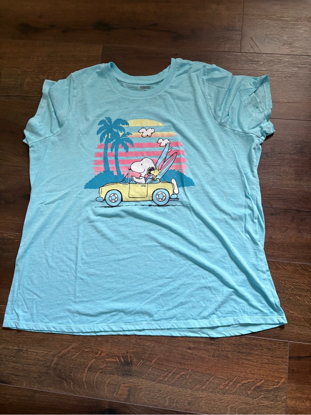 EUC Lane Bryant Peanuts Graphic Light Blue Snoopy Beach Convertible Tee